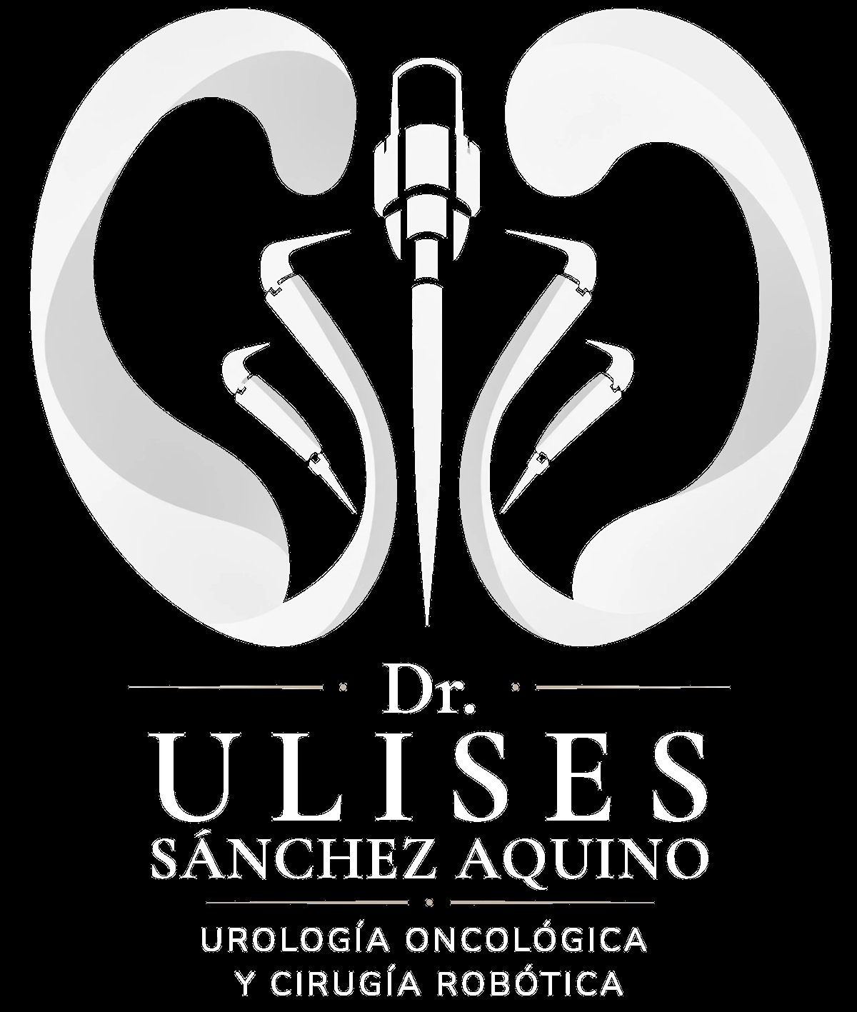 Logo for Dr. Ulises Sanchez Aquino featuring stylized kidneys with surgical instrument, urology and robotic surgery text